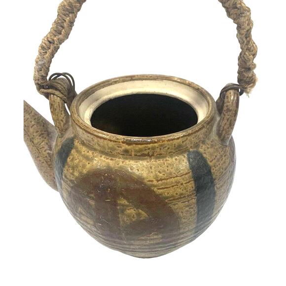 Vintage Japanese Tea Pot Kettle with Rope Handle Brown - Picture 2 of 4